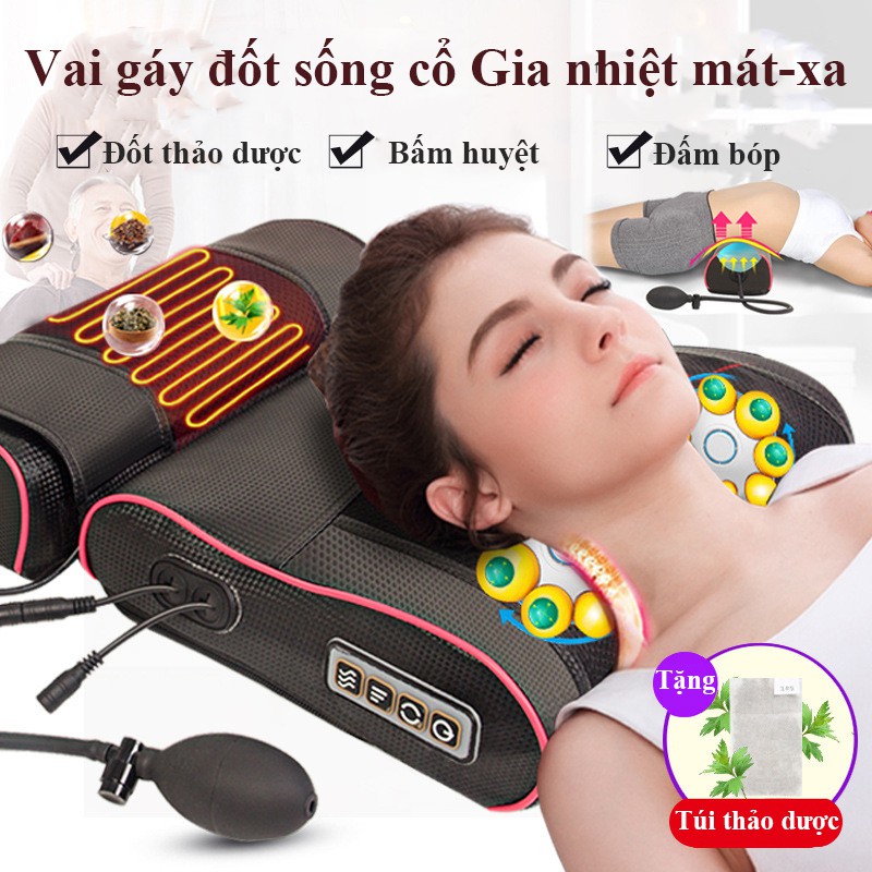 Gối massage mát-xa cổ vai gáy eo hông 20 đầu, đa năng có gồm túi khí và túi thảo dược FU201