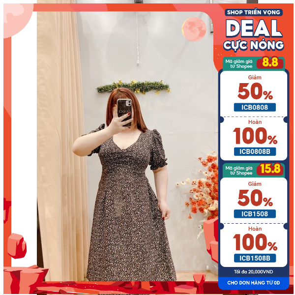 Đầm nơ ngực hoa nhí Bigsize chất lụa mango 70-85kg. Hình thật bụ bẫm shop