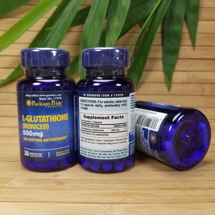Glutathone 500ng , Viên uống trắng da, Tăng Cường Miễn Dịch , Reduced 500mg  Puritan’s Pride L-Glutathione 500mg 30 Viên