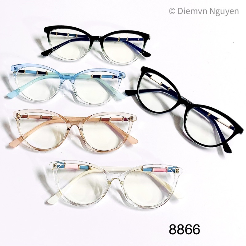 Gọng kính cận mắt mèo 8866, gọng cao cấp cho nữ nhựa đẹp, nhẹ Form vừa vặn