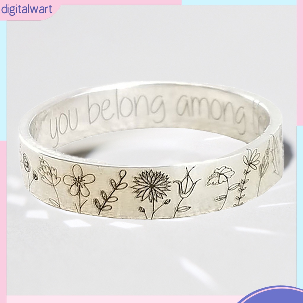 Nhẫn Hợp Kim Khắc Chữ Và Hoa Bồ Công Anh Thời Trang