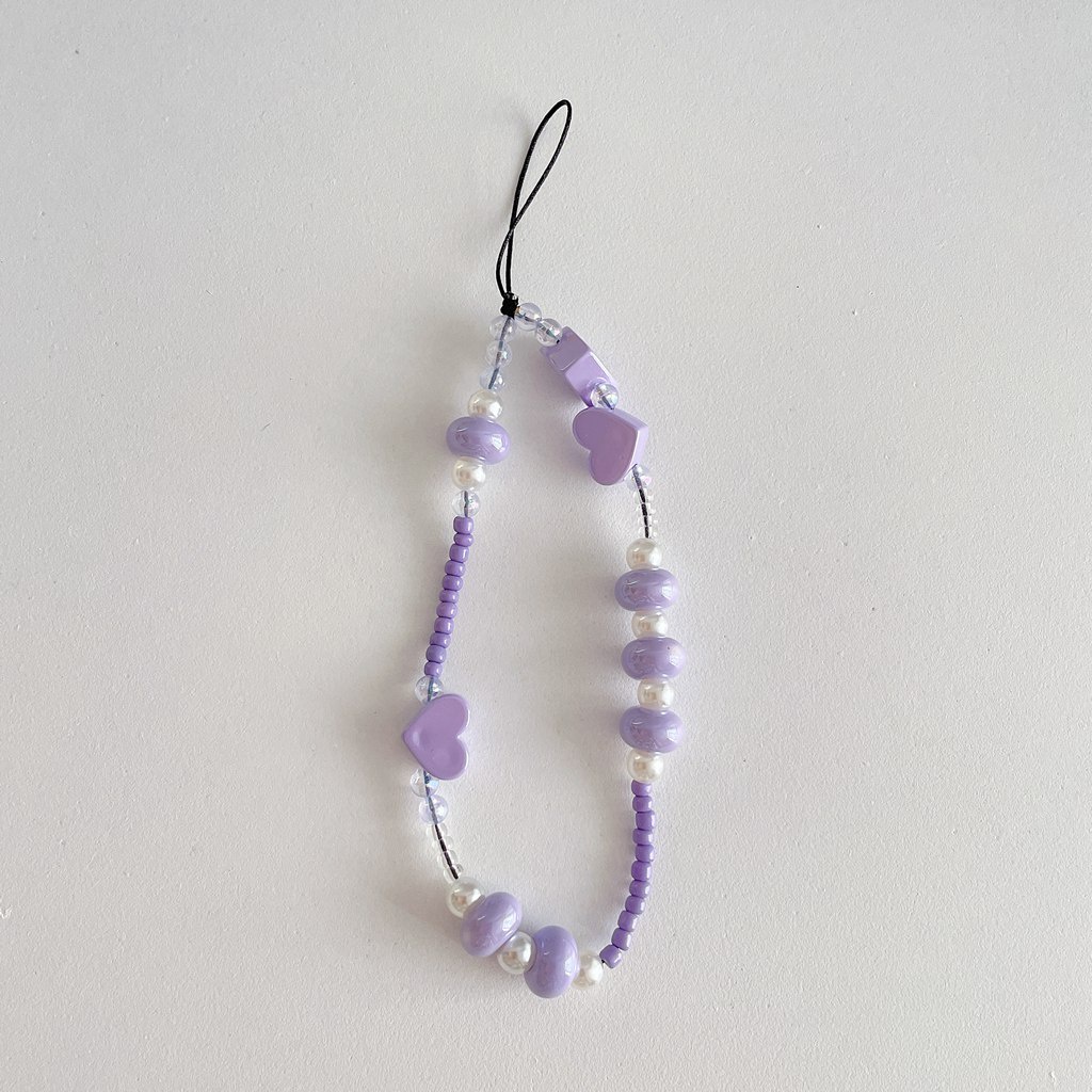 Dây đeo điện thoại nhiều màu đính cườm bông hoa trái tim đa năng cho cho tai nghe bluetooth ID móc khóa