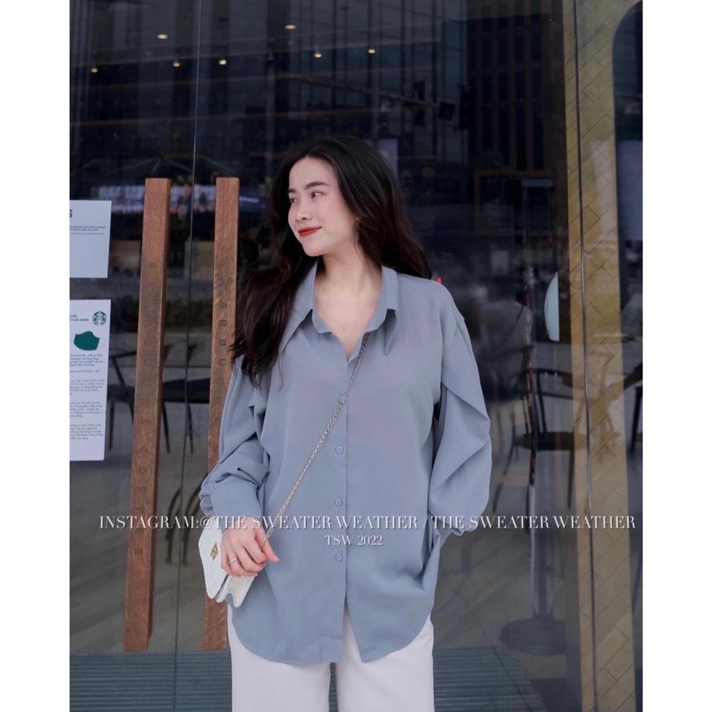 Áo Sơ Mi Nữ trơn trượt tay bồng chất umi hàn form rộng Kiểu dài tay vintage hàn quốc cao cấp trơn kozoda SM69