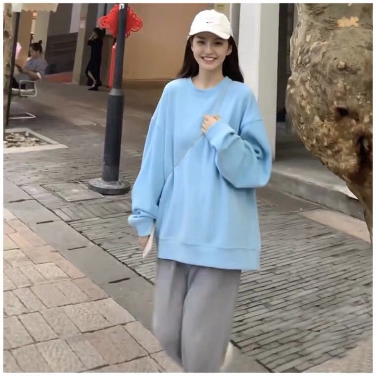 Áo Sweater trơn tay dài Unisex chất vải nỉ cotton nhiều màu có size