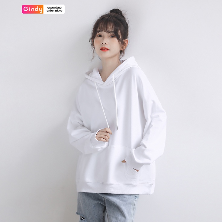 Áo mũ hoodie sweater nỉ bông trơn form vừa dài tay GINDY màu trắng và đen chất nỉ thời trang thu đông ấm áp A12113 | BigBuy360 - bigbuy360.vn