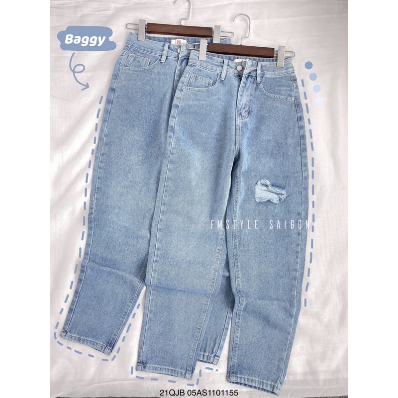 [Mã FATHANG5 giảm 10K đơn 50K] Quần jean baggy nữ ulzzang xước đùi lai thường thời trang FMstyle Saigon 21QJB06AS2101