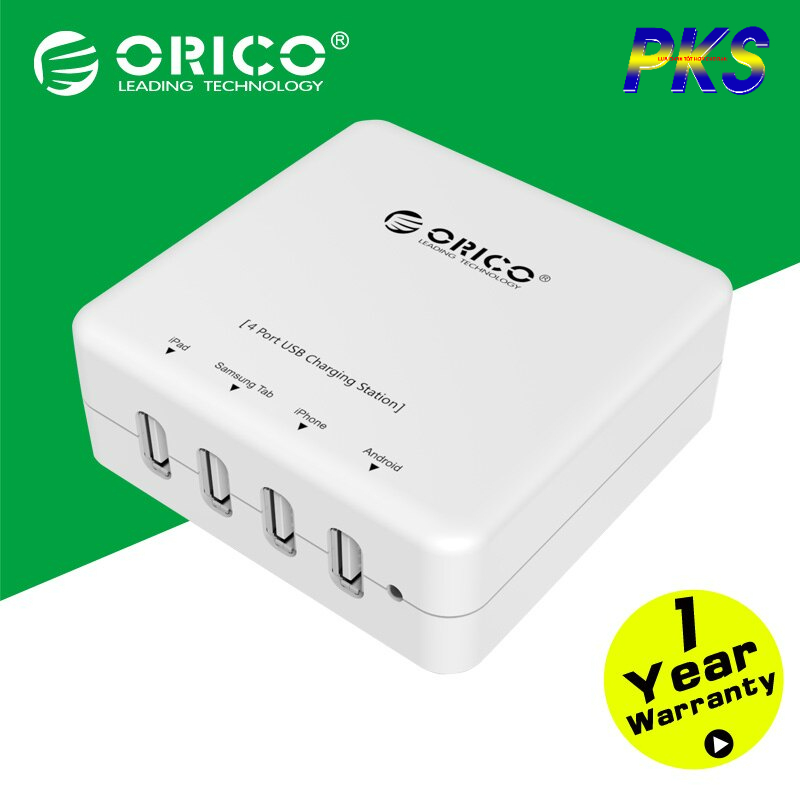 Bộ sạc thông minh - Bộ sạc tường USB 4 cổng ORICO với Công nghệ sạc thông minh màu trắng (DCK-4U) - Hàng chính hãng