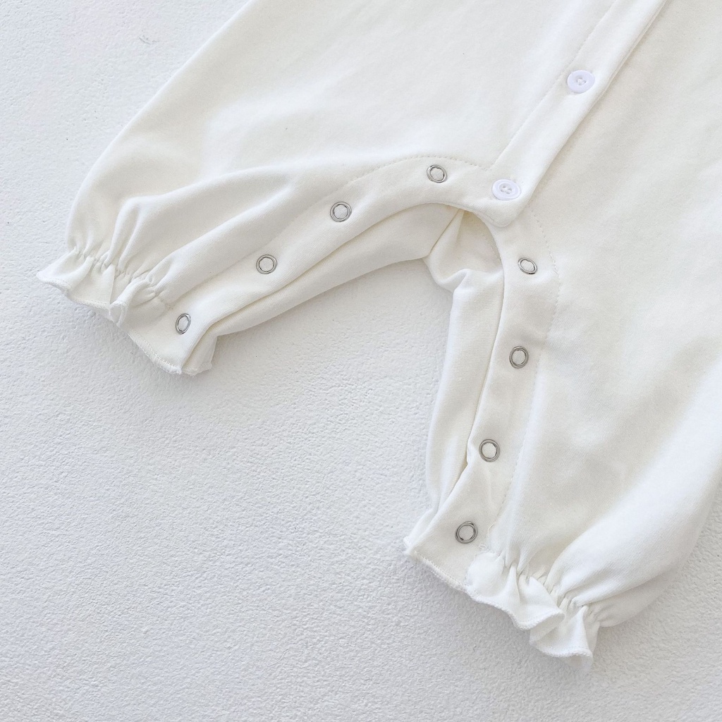 Bộ Áo Liền Quần Tay Dài Phối Ren Cổ Bèo Dễ Thương Cho Bé Gái Sơ Sinh Ins2021