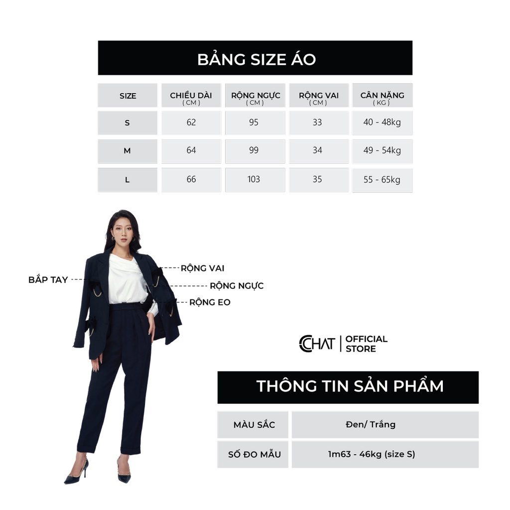 Áo Blazer Nữ 𝐂𝐂𝐇𝐀𝐓 Dáng Suông Phối Nơ Dáng Suông Phong Cách Trẻ Trung Thanh Lịch 21EHS8015ST