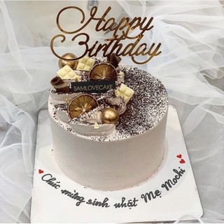 Topper mica HPBD chữ cong màu vàng