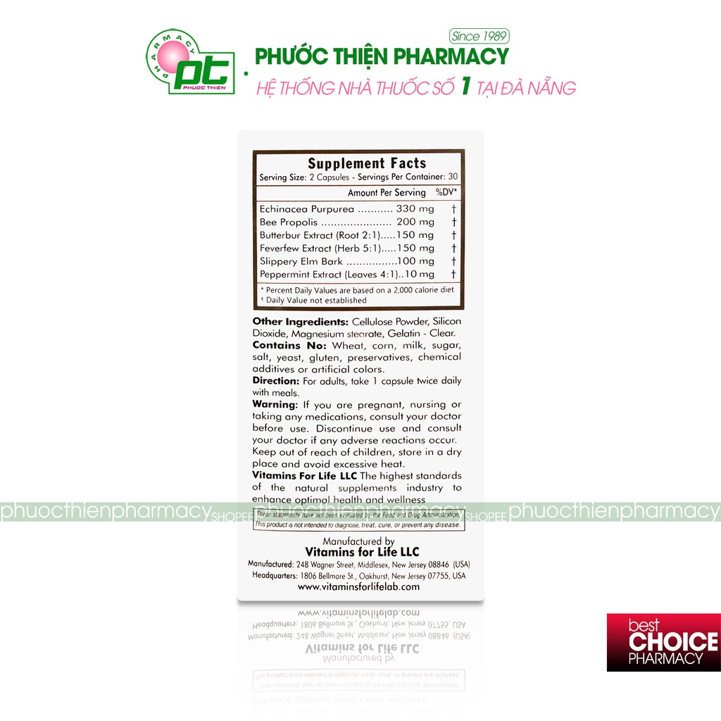 SINUS NOSE Viên uống hỗ trợ viêm xoang viêm mũi dị ứng Lọ 60 Viên - chiết xuất Echinacea, keo ong