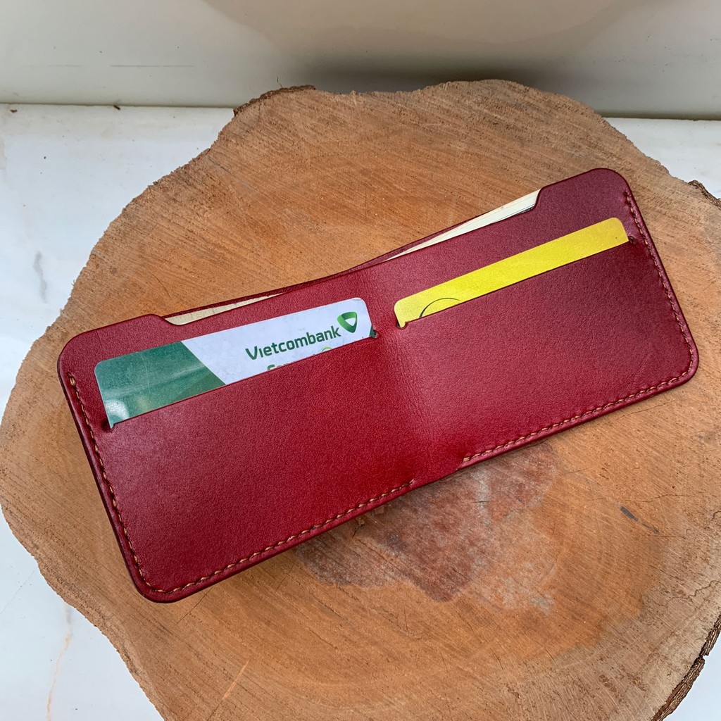 Ví nam da bò - nhuộm màu đỏ đô - thiết kế đơn giản mà không kém đi phần thời trang MC009