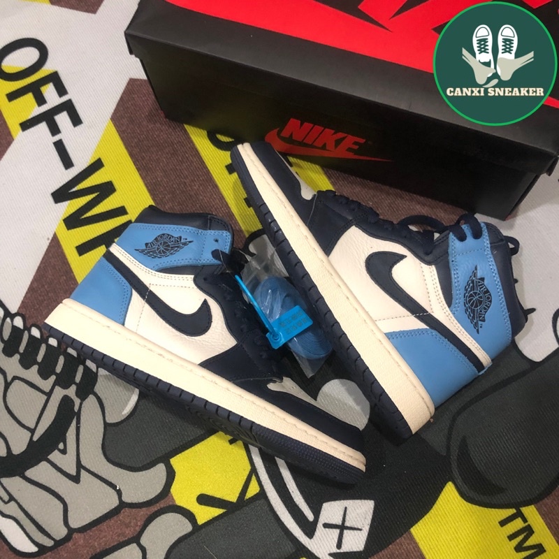 Giày thể thao jd1 high xanh dương phiên bản cao cấp giày Sneaker Jordan cổ cao Obsidian xanh dương