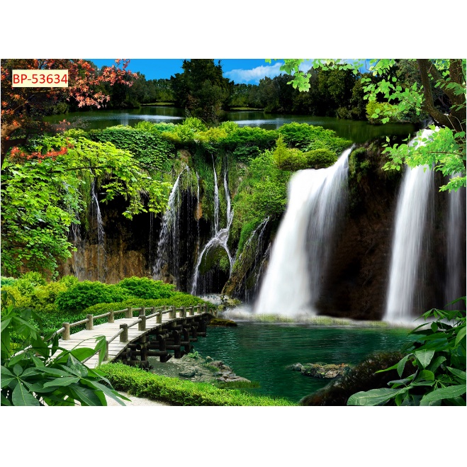 Tranh dán tường 3D cảnh thác nước hùng vỹ