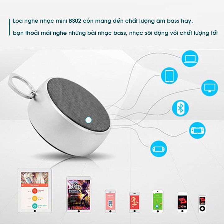 Loa Bluetooth Mini BS02,  Bass Hay, Thiết kế sang trọng, Nhỏ gọn, Tiện lợi, Hỗ trợ Thẻ Nhớ