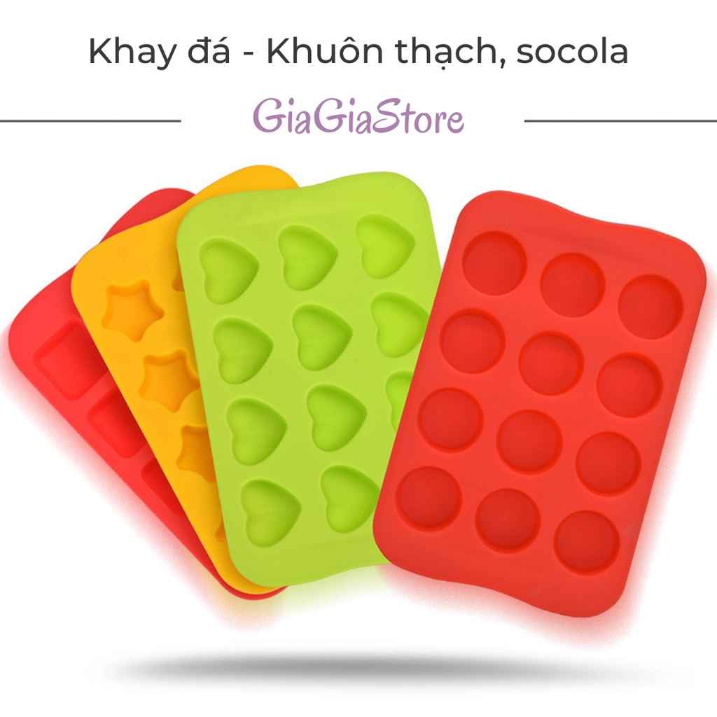 Khay làm đá silicone dùng làm khuôn thạch rau câu socola đá kẹo dẻo hình trái tim ngôi sao nhiều màu