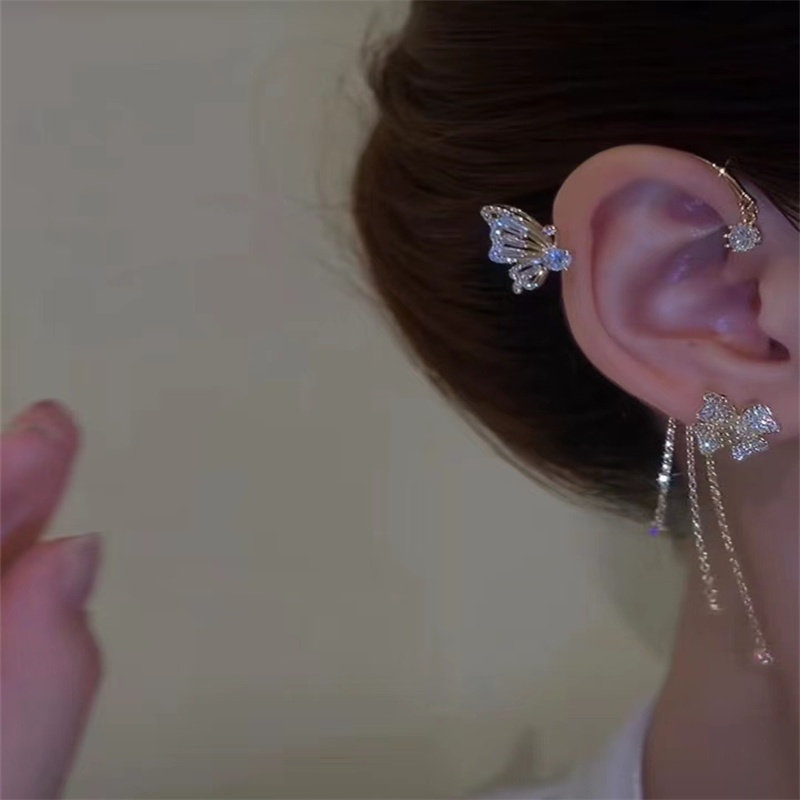 Tik Tok Bán Chạy Khuyên Tai Kẹp Vành Không Cần Xỏ Lỗ Hình Hoa Lá Lông Vũ Kim Cương Lấp Lánh Thời Trang Cho Nữ