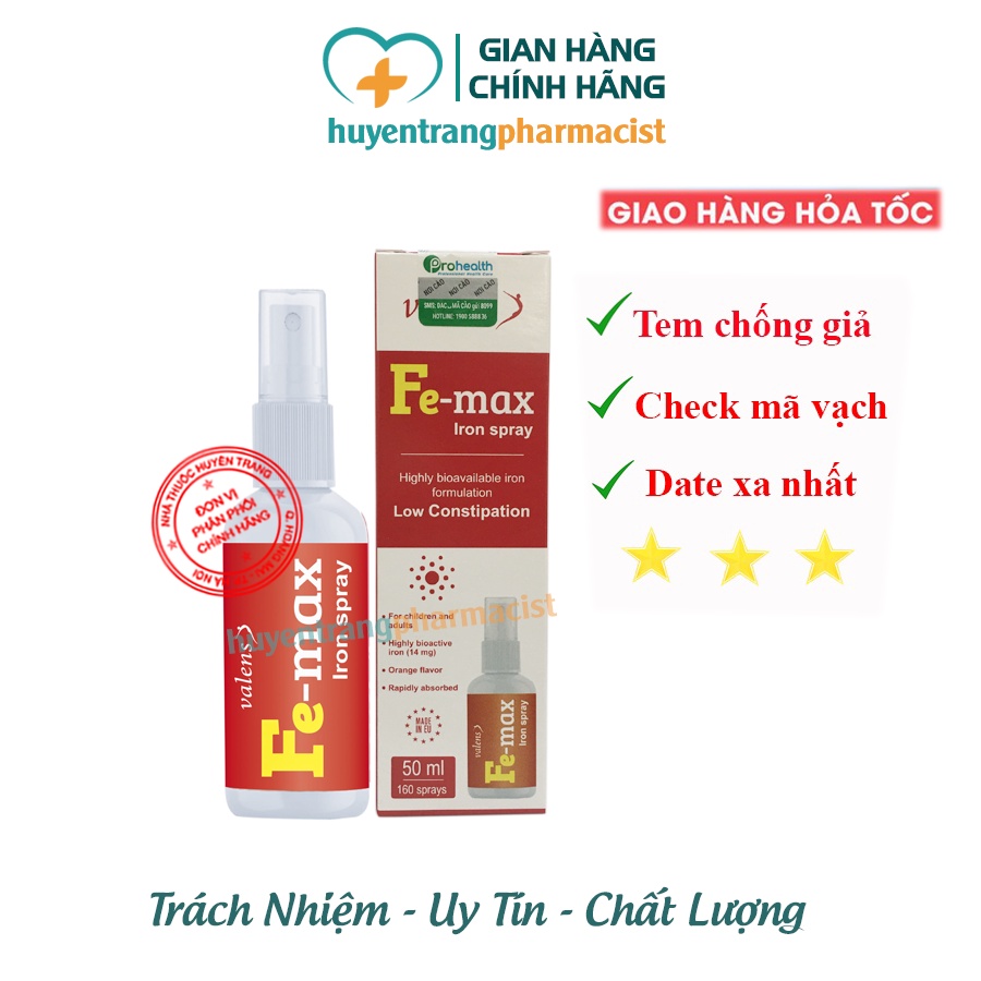 Sắt dạng xịt Fe Max iron spray - bổ sung Sắt Fe Max giúp hỗ trợ tạo máu, giảm nguy cơ thiếu máu do thiếu sắt