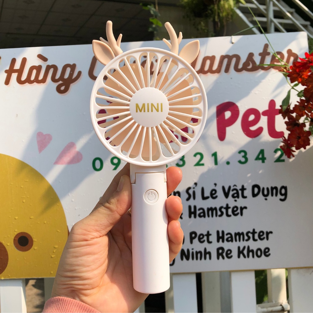 Quạt mini cầm tay làm mát chuồng hamster, sạc USB