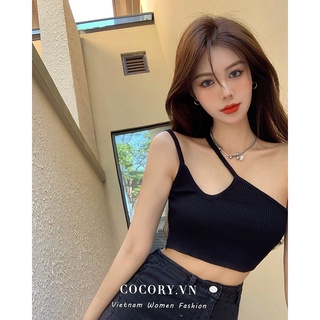 【Cocory】 Áo Croptop Dệt Kim Thiết Kế Lệch Vai Phong Cách Quyến Rũ