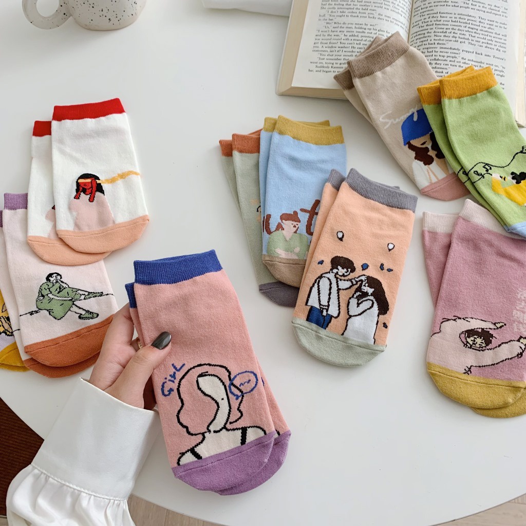 Vớ tất cổ ngắn art Cool Girl màu pastel
