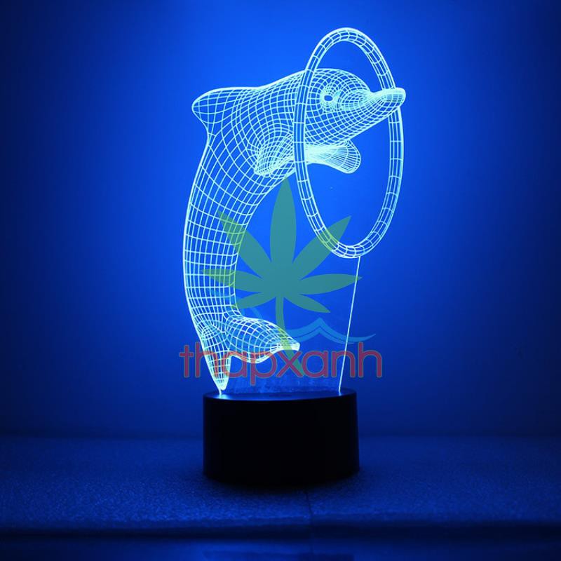 Đèn ngủ, Đèn trang trí Led 3D, Đèn ngủ 16 màu mini có điều khiển Cá Heo