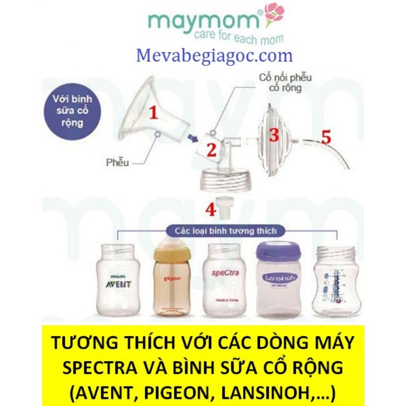 Phụ kiện máy hút sữa Maymom - Tương thích với các dòng máy Spectra và bình sữa cổ rộng