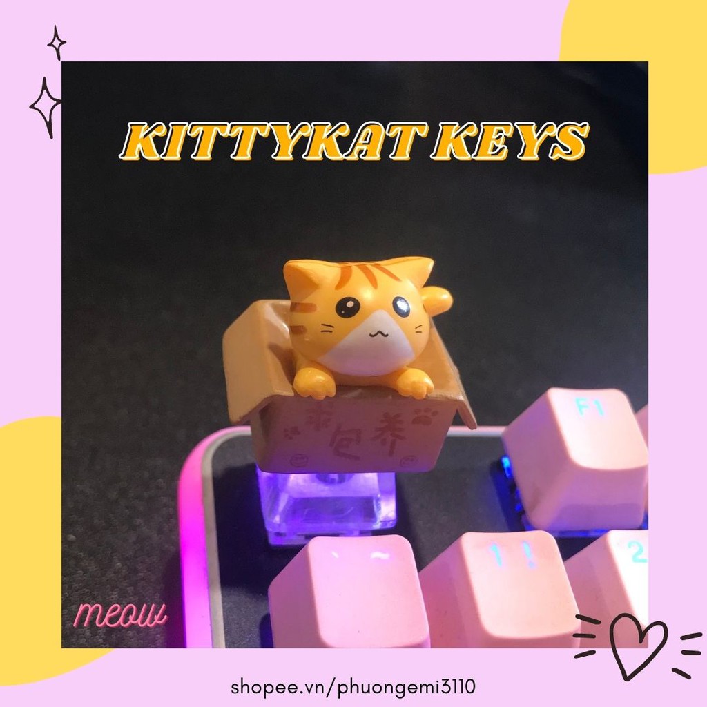 Keycap mèo con trong hộp (1 nút) 🐱 Keycaps xuyên led cat in box trang trí bàn phím cơ gaming