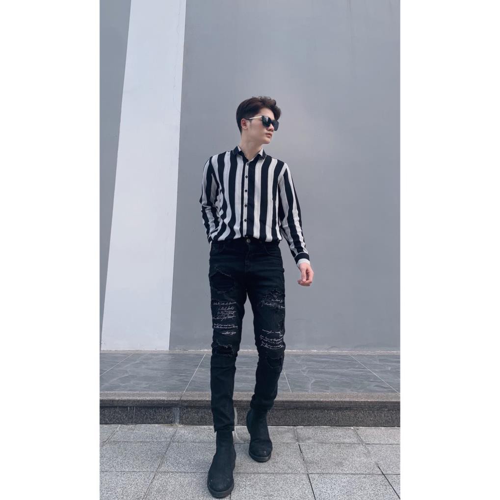 Áo sơ mi nam dài tay hàn quốc, sơ mi lụa đẹp công sở hoạ tiết sang trọng shop44 | BigBuy360 - bigbuy360.vn
