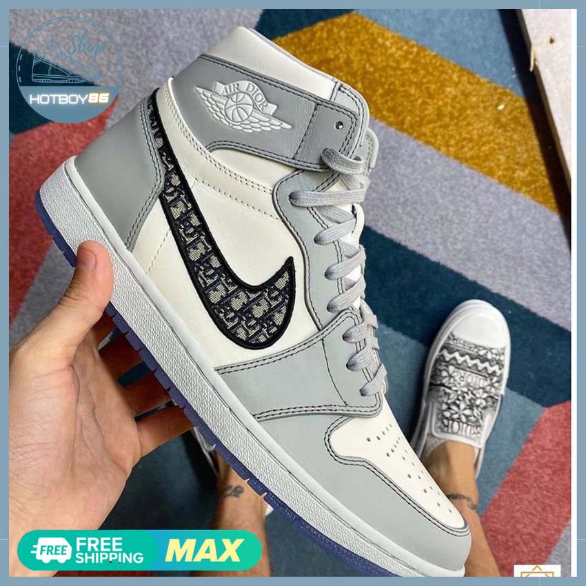Giày thể thao jordan 1, jd air dior trắng xám cao cổ Thời Trang, giày sneoker nam nữ, giày cổ cao, / Hotboy86