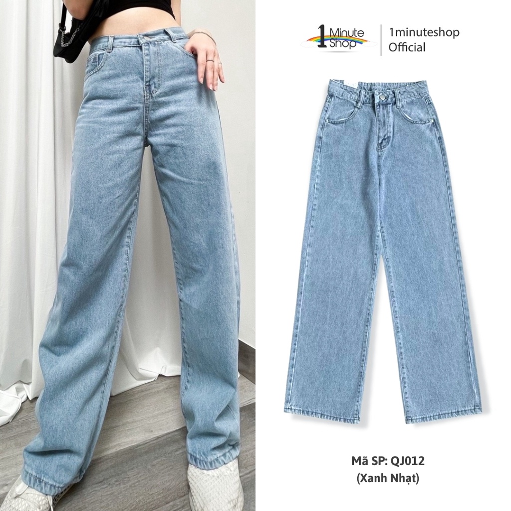 Quần jean nữ ống rộng lưng cao basic (Có Bigsize) - Quần jean baggy dáng suông rộng lưng cao - QJ012 1Minute Shop | BigBuy360 - bigbuy360.vn