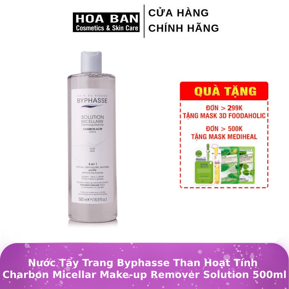 Nước Tẩy Trang Byphasse Than Hoạt Tính Charbon Micellar Make-up Remover Solution 500ml - Đại lý phân phối