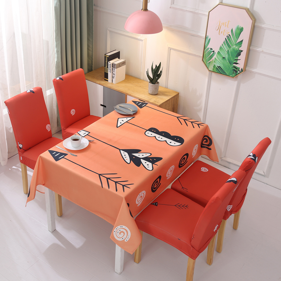 Nordic household chair cover dining table chair cover ins net red waterproof tablecloth cotton and linen cartoon coffee table fabric set