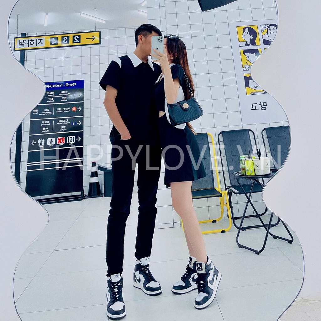 Đồ đôi nam nữ set Couple Áo nam Váy nữ màu đen phong cách hàn quốc hàng Quảng Châu cao cấp HAPPYLOVE H20
