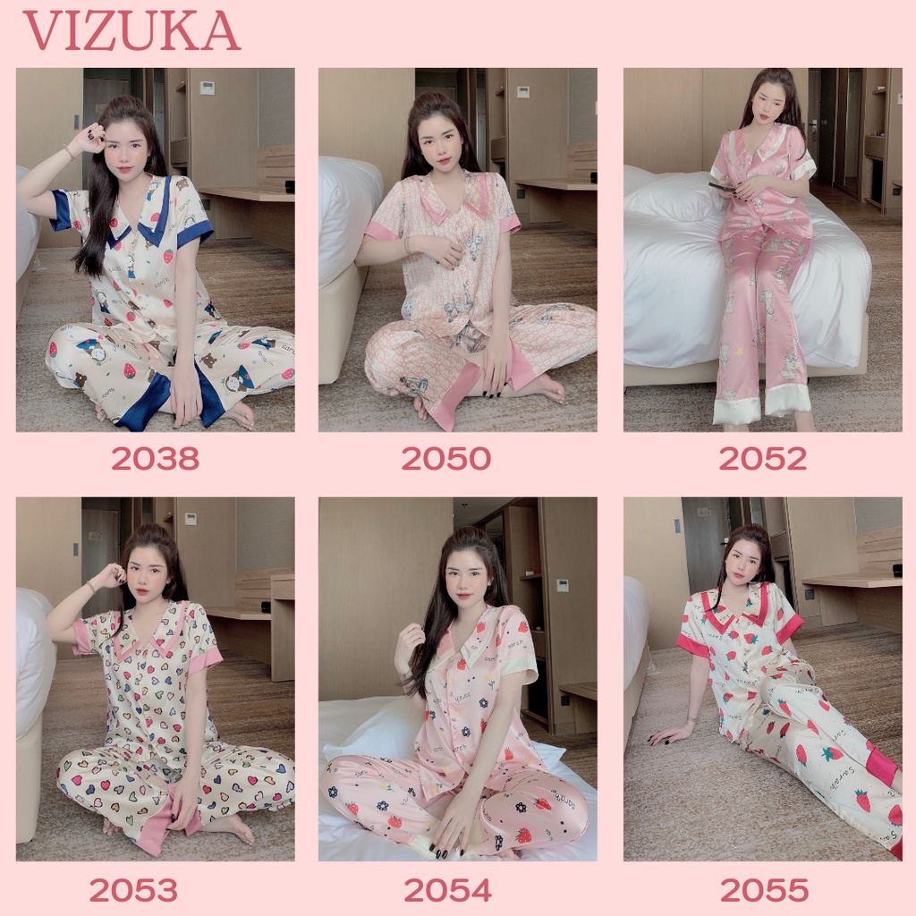 Đồ bộ nữ lụa pijama mặc nhà tay ngắn quần dài VIZUKA