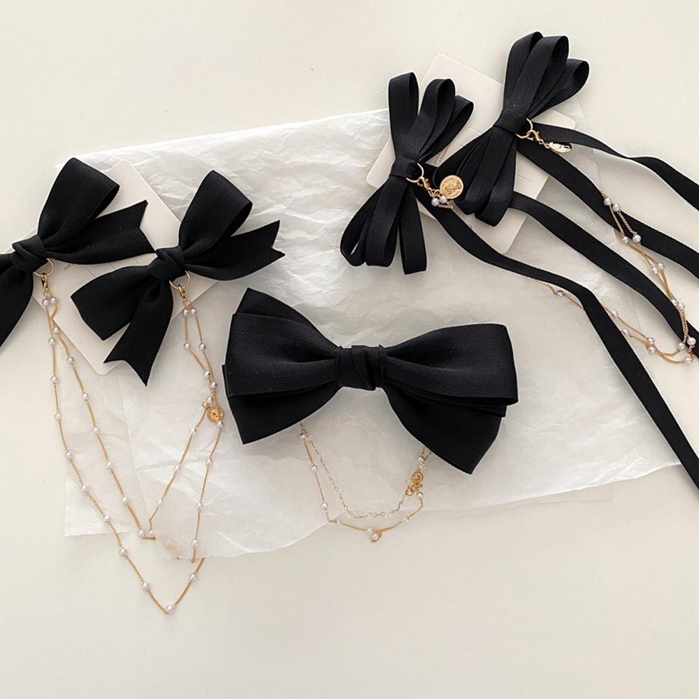 Kẹp Tóc Đuôi Ngựa Bằng Satin Đính Nơ Tua Rua Cho Nữ