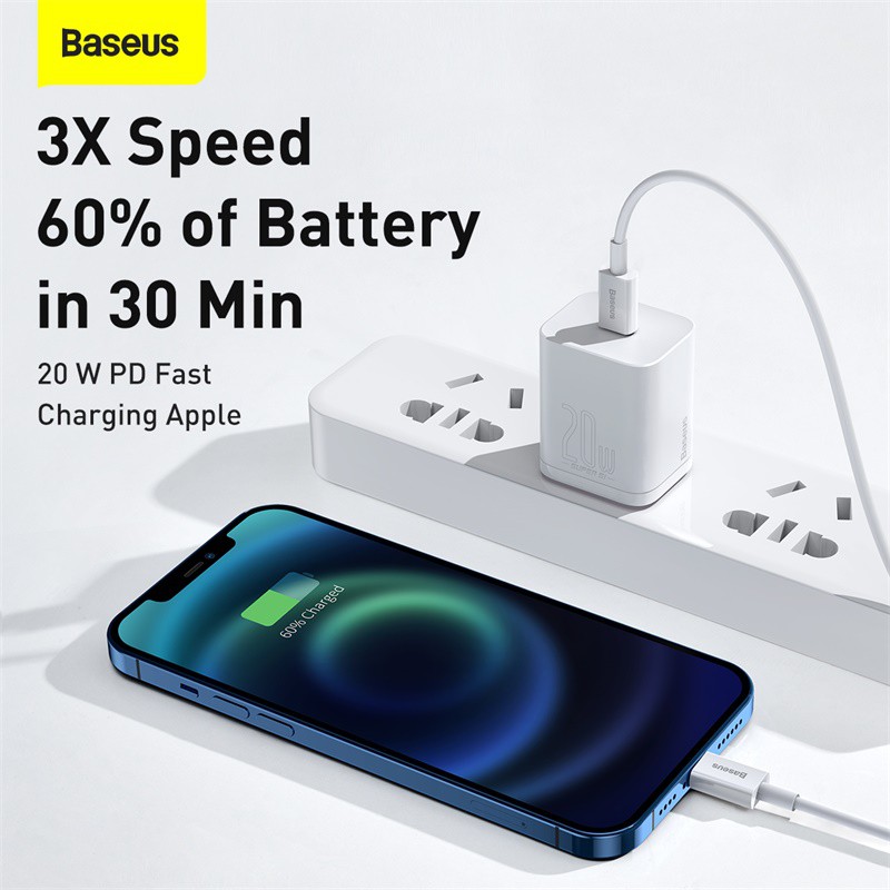 Dây cáp sạc nhanh BASEUS 20W PD dạng lò xo tiện dụng dành cho iPhone 12 pro MAX XS Max 8 7 6 Plus