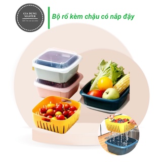 Bộ rổ nhựa 3 trong 1 kèm chậu, có nắp đậy đa năng