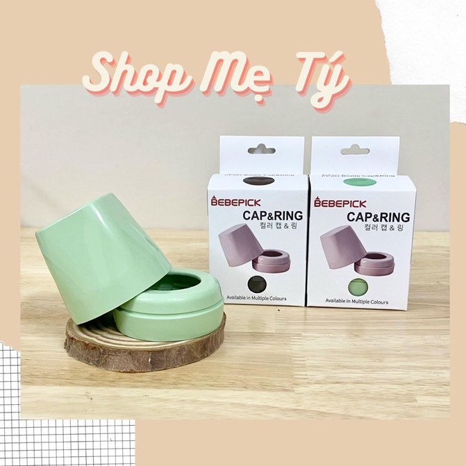 Bộ vòng cổ và nắp bình sữa bình Bebepick Hàn Quốc màu xanh mint và nâu (Lắp được bình Grosmimi)