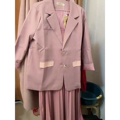 Ảnh thật 4 hình cuối-2W297.Set áo blazer kèm váy 2 dây xếp li mùa thu Hàn Quốc