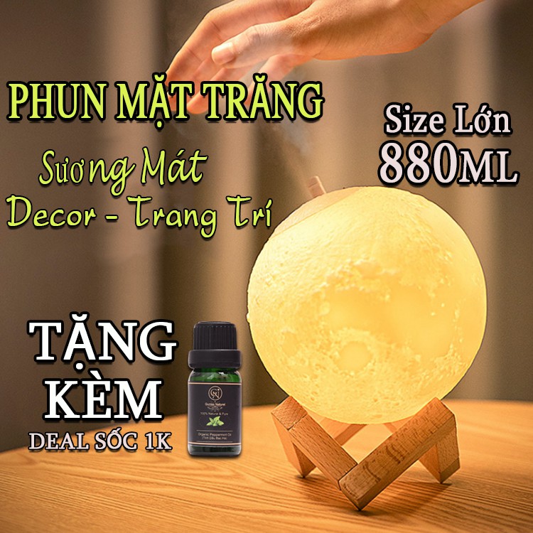 Máy Phun Sương Mặt Trăng, Khuếch Tán Tinh Dầu Cao Cấp | Đèn Xông Tinh Dầu Mặt Trăng | Tặng Kèm Tinh Dầu Guniss Naturel