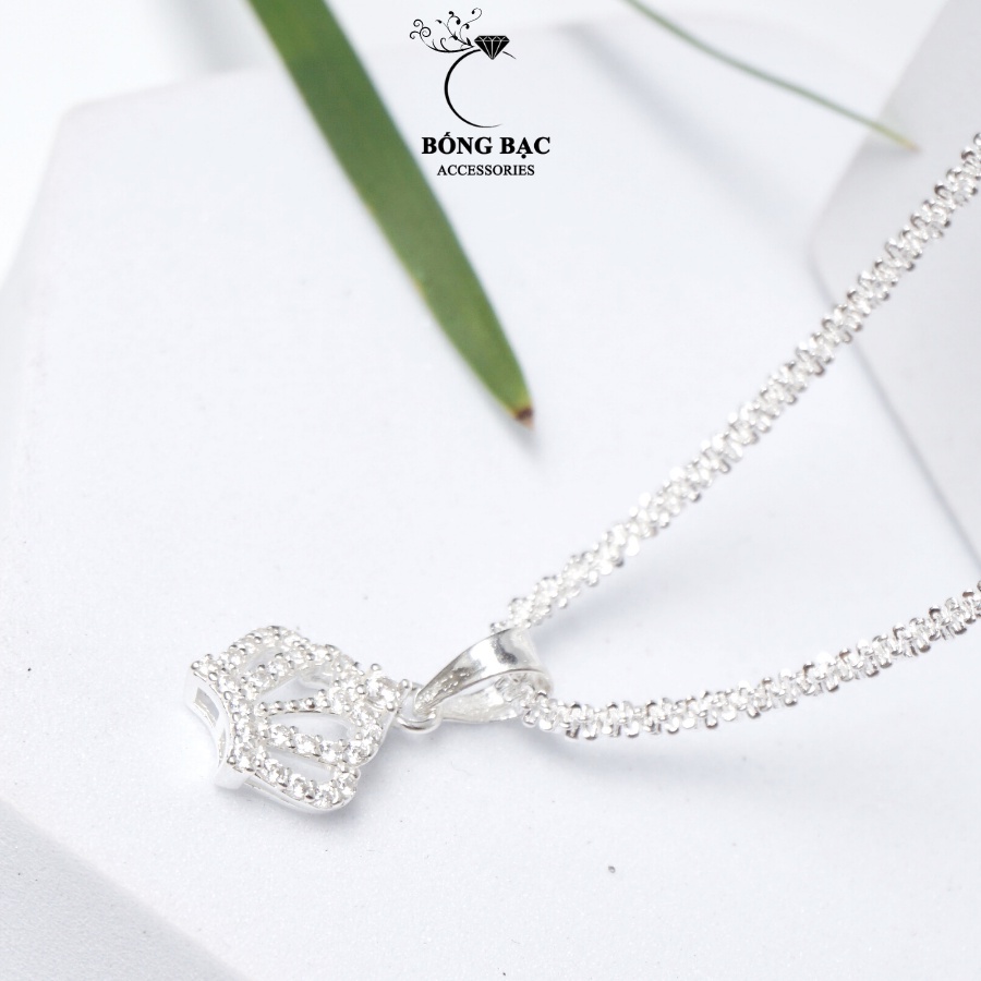Vòng cổ bạc DC1007 mặt hình vương miện đính đá nhỏ sáng lấp lánh, Dây chuyền nữ phụ kiện trang sức BỐNG BẠC
