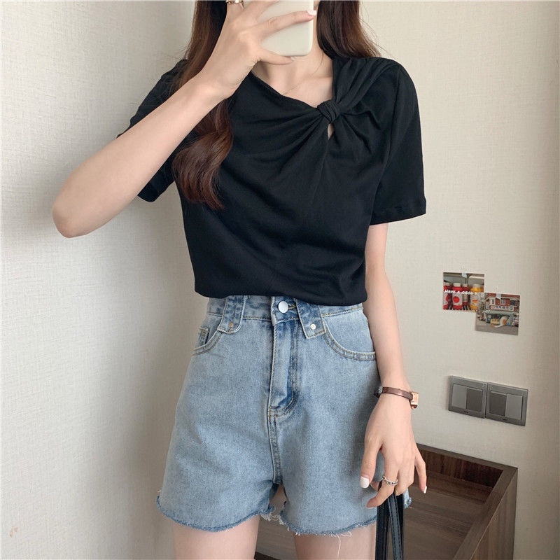 Áo thun IELGY tay ngắn màu trơn dáng ôm dễ phối đồ thời trang cho nữ