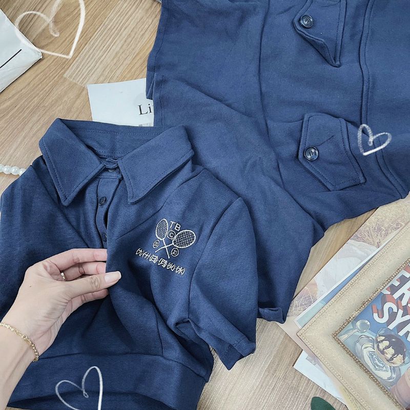Bộ Áo Polo Chân Váy Tenis Nữ Xanh 🦋 Set Áo Polo Thêu Hình Cộc Tay Kèm Chân Váy Ngắn Xòe 🦋