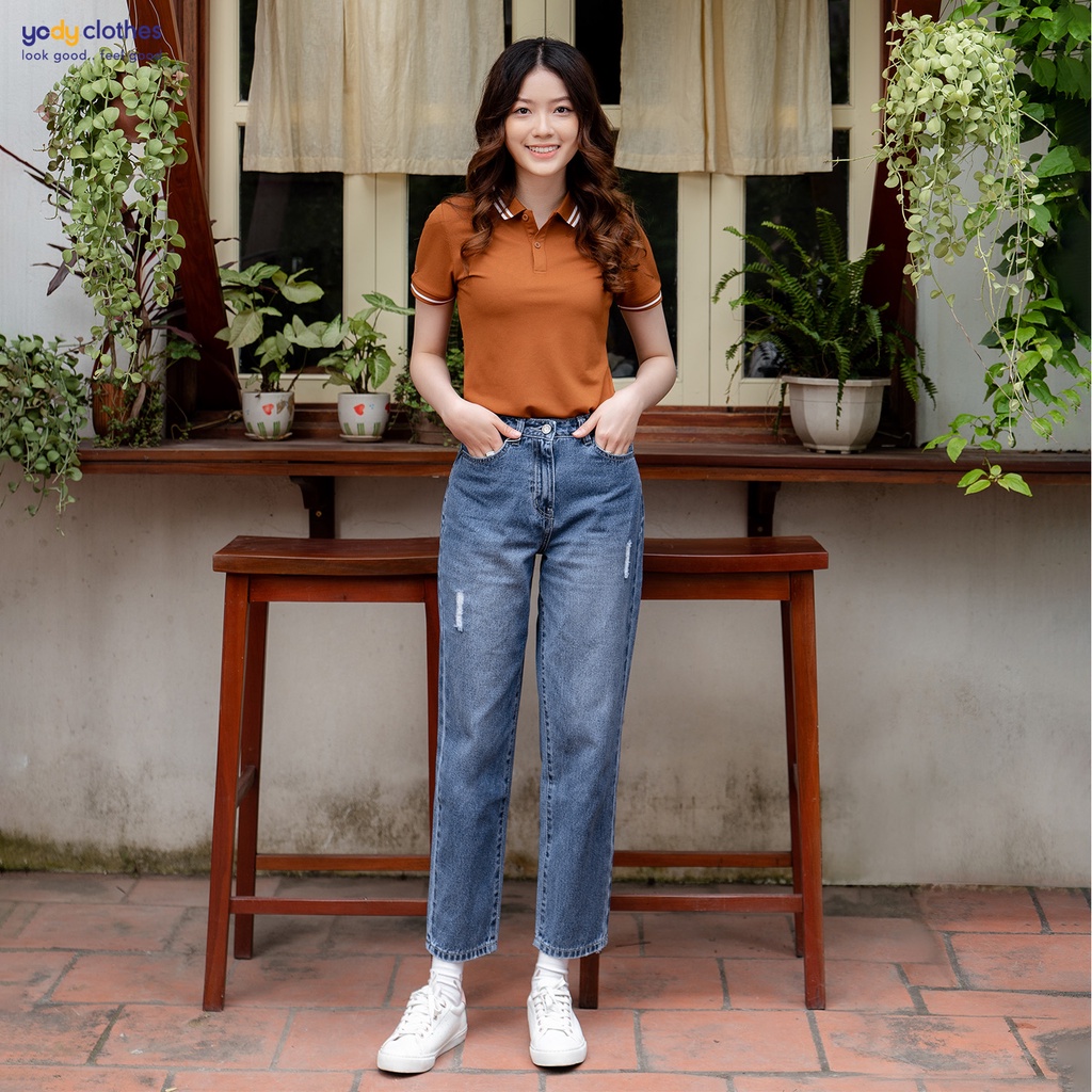 Quần Jeans nữ rách baggy YODY mài xước dáng ôm cơ bản co giãn tốt tôn dáng QJN5060