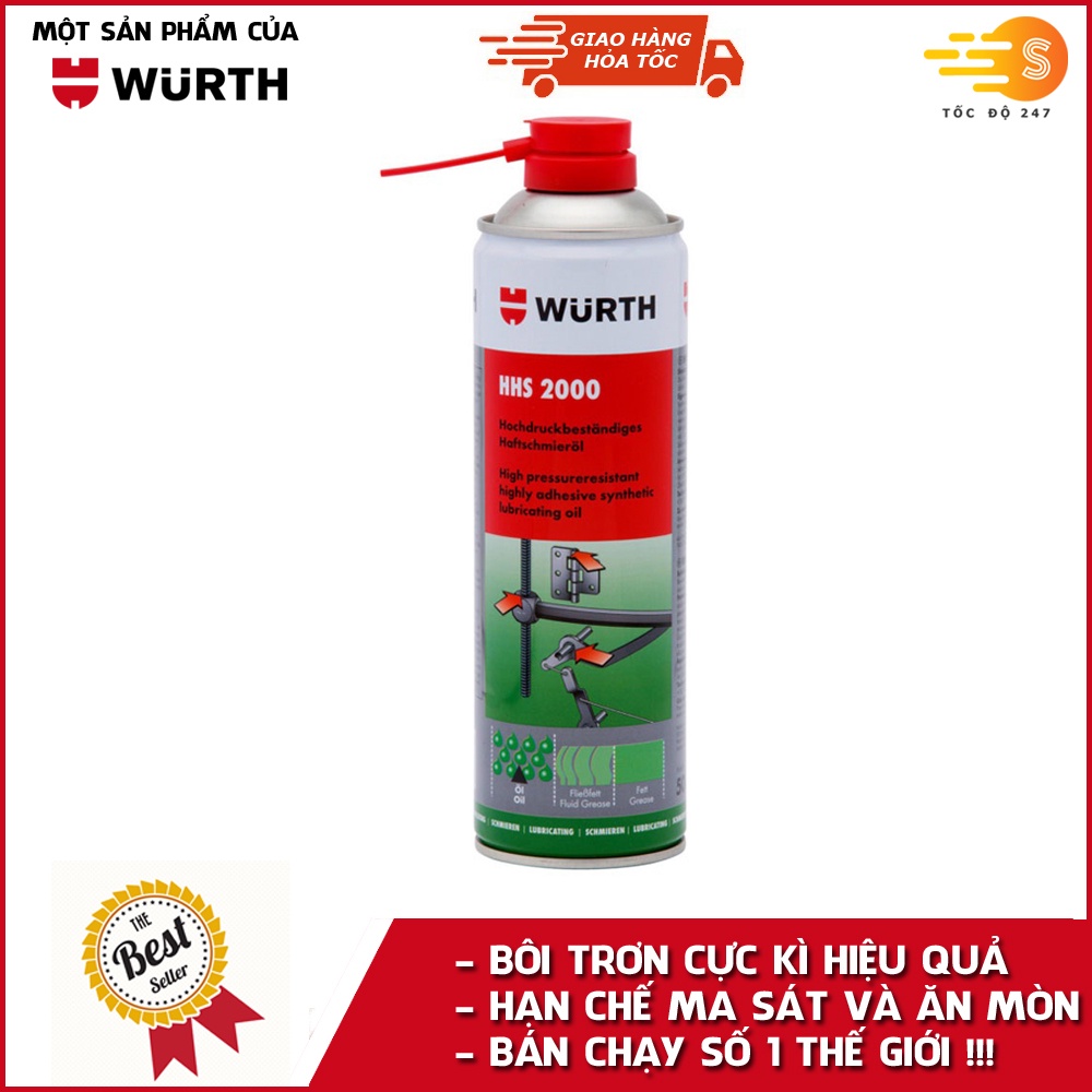 Chai xịt mỡ bò nước chuyên dụng giúp bôi trơn Wurth WU-HHS2000