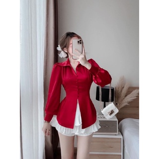Áo Sơ Mi Lụa Ms.6833 Áo Sơ Mi Thiết Kế Cổ Đức, Vạt Lượn, Thắt Nơ Lưng, Chất Lụa Mềm