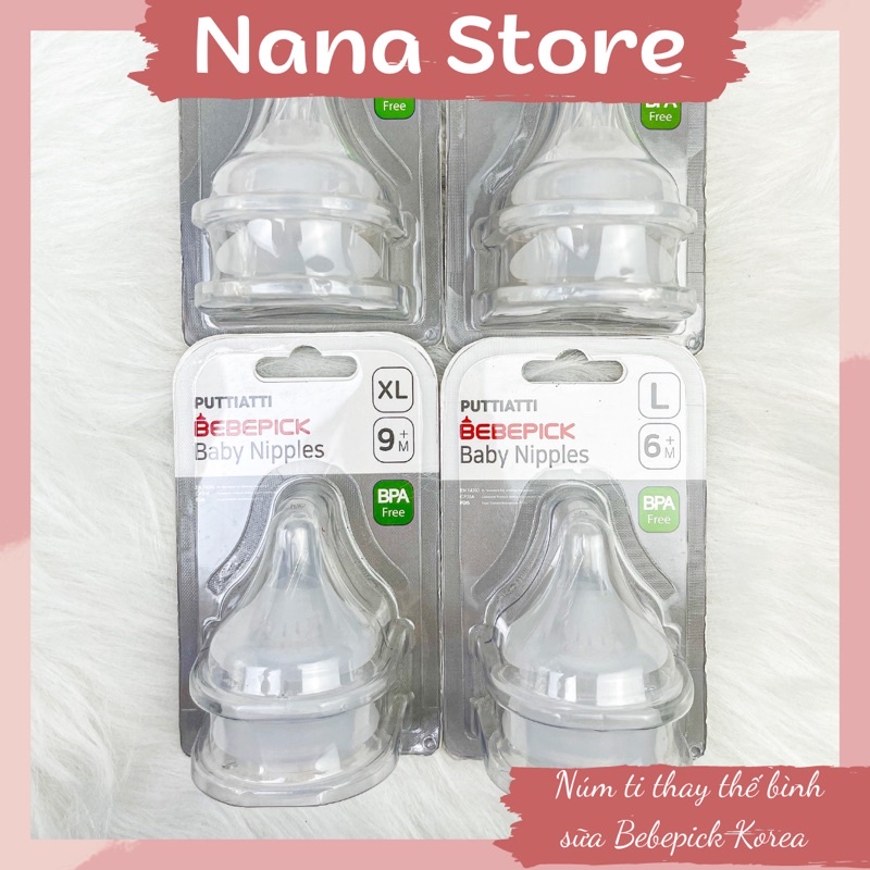 Núm ti silicon thay thế bình Bebepick, núm ti bình Bebepick size từ SS đến XL, set gồm 2 núm cùng size