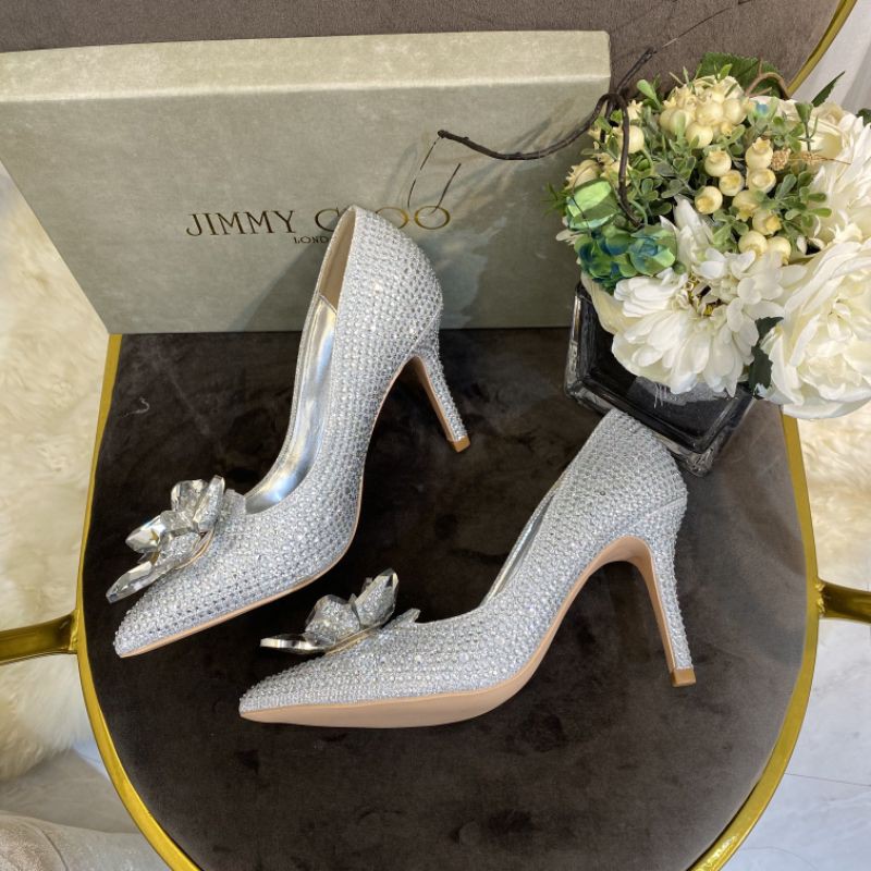 giày cao gót nữ.mũi nhọn đính đá pha lê gót 5/7/9cm Jimmy Choo