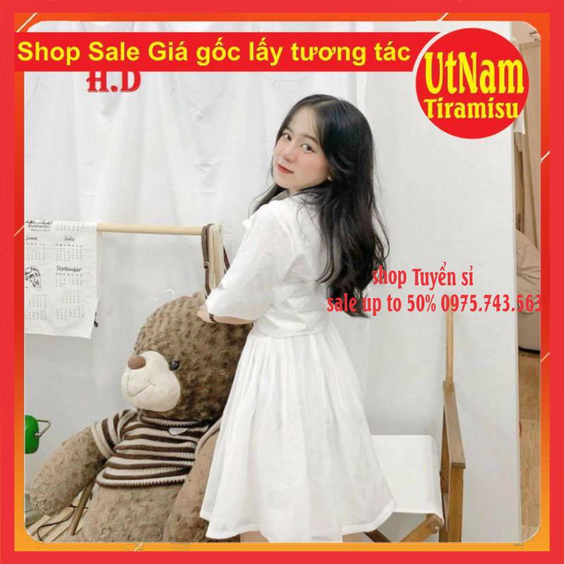 (Ảnh thật và video shop tự quay)Set váy áo Croptop Buộc nơ + Chân Váy Xòe Hai Lớp Siêu Xinh Vintage ❤ Sét váy tiểu thư